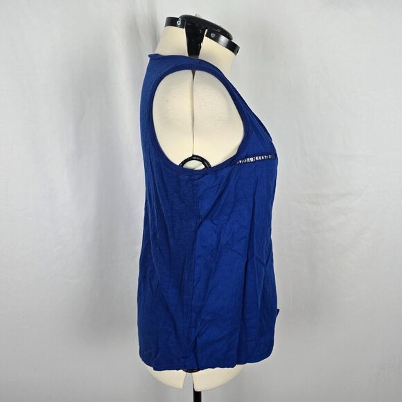 DKNY Tank Top Women's XL Blue Sleeveless Wide Straps Embordered Aztec - Picture 13 of 16